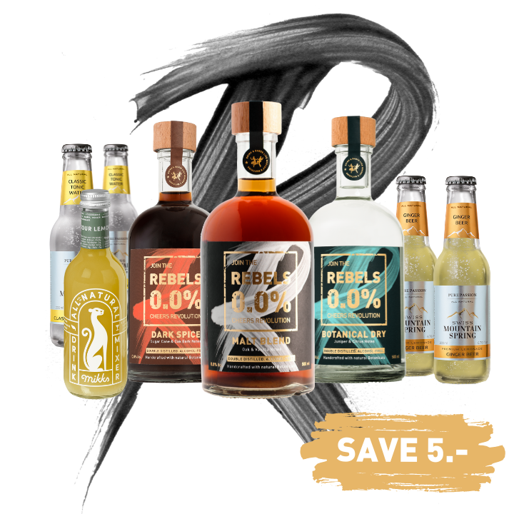 REBELS 0.0% Dry January TRIO (Gin, Whiskey, Rum) + mixers