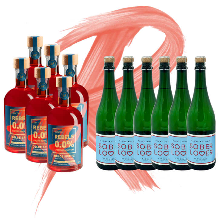 REBELS 0.0% ITALIAN SPRITZ - BIG PARTY BOX (alkoholfrei) mit Sober Lover Schaumwein