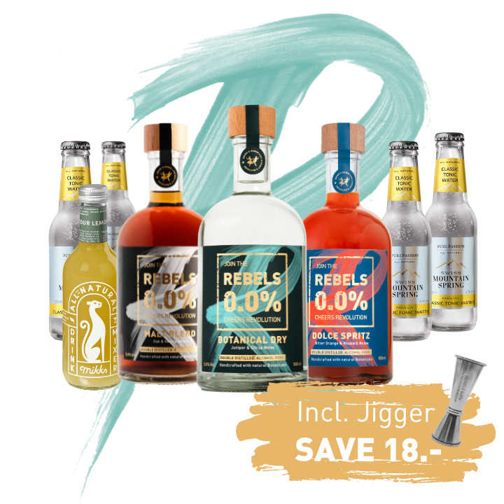 REBELS 0.0% Dry Month TRIO (Gin, Whiskey, Spritz) + Mixers