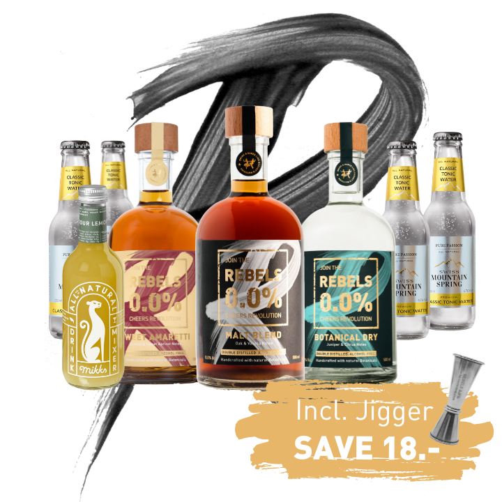 REBELS 0.0% Dry Month TRIO (Gin, Amaretto, Whiskey) + Mixers